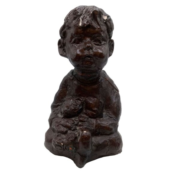Boy with Teddy Bear Sculpture Babs Mellor Vintage OOAK Art Statue AS IS READ - Picture 1 of 14